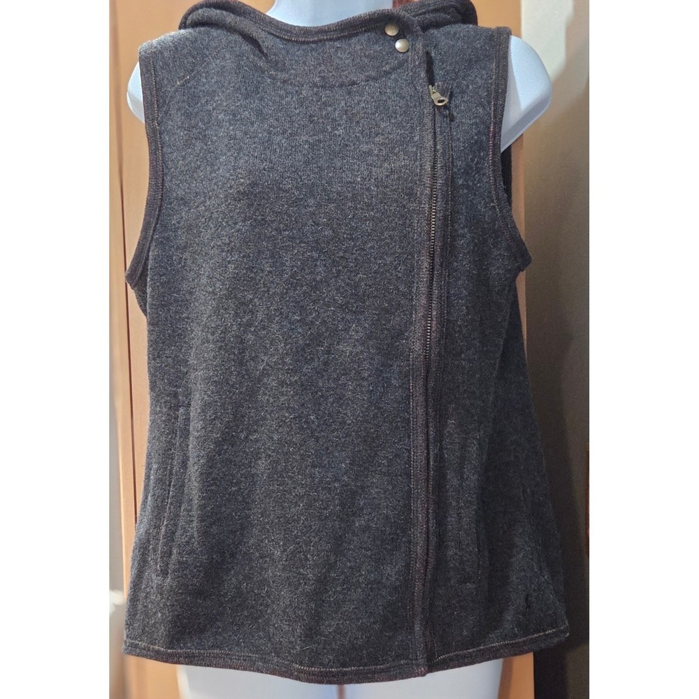 Royal Robbins Charcoal Gray Asymmetrical Zip Hooded Wool Blend Vest Size M